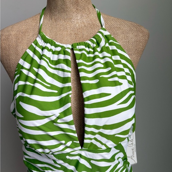 Anne Cole Green Zebra High Neck Tankini Swim Top XL NEW! - Picture 6 of 7
